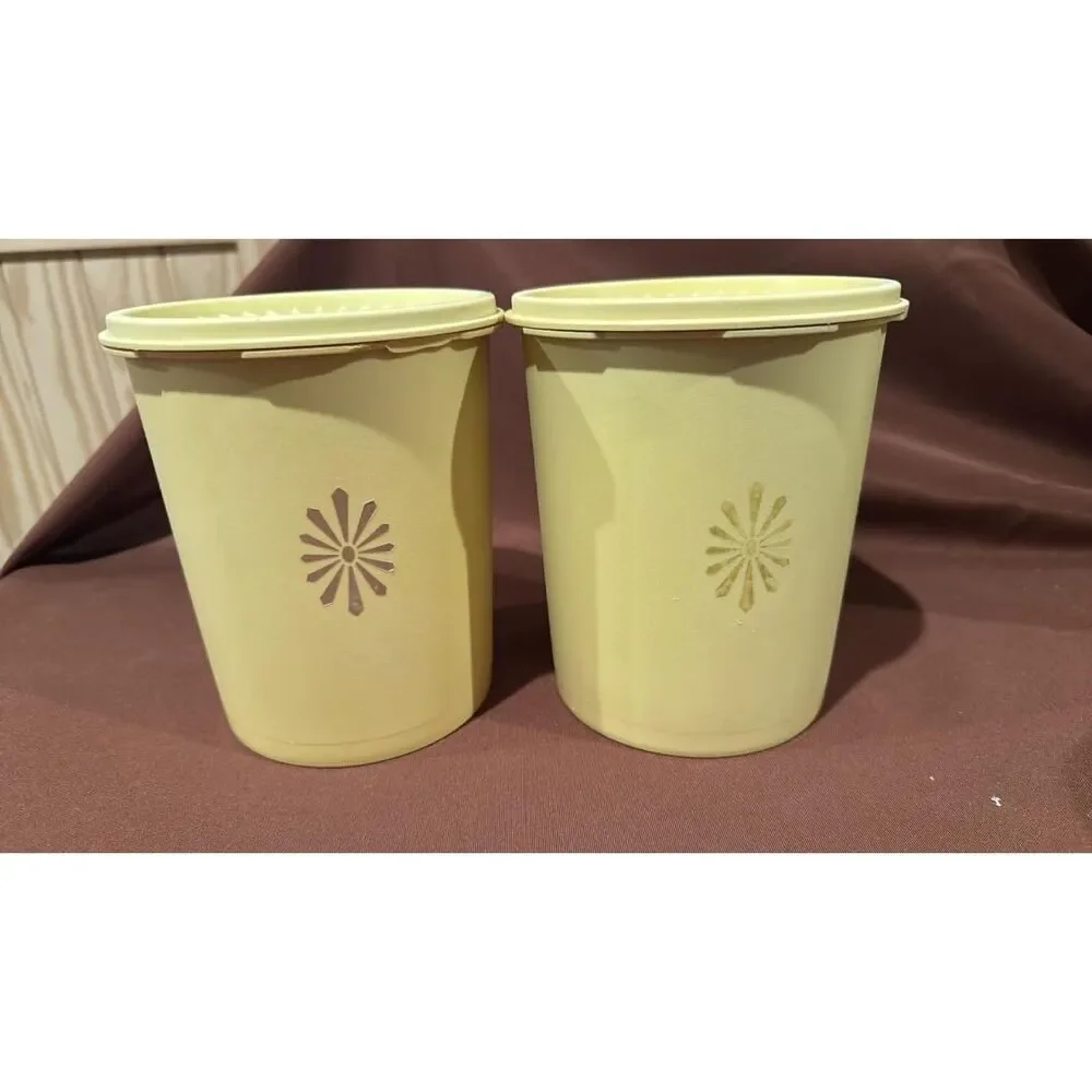 Lot of 7 Tupperware Yellow Stardust Canisters with lids